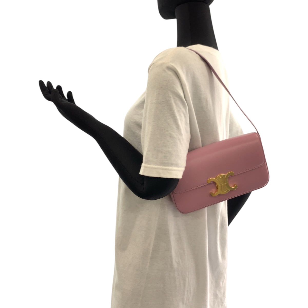 17296
CELINE セリーヌ トリオンフ ピンク ゴールド金具 レザー ショルダーバッグ 肩掛け  レディース SA