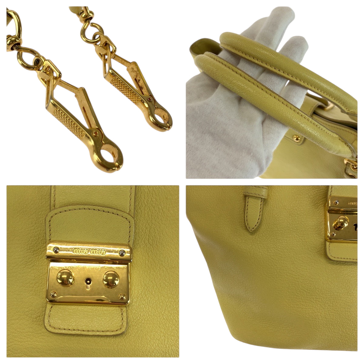 17298
Miu Miu ミュウ ミュウ マドラス イエロー ゴールド金具 レザー 197 B ショルダーバッグ ハンドバッグ 2way  レディース ABP63