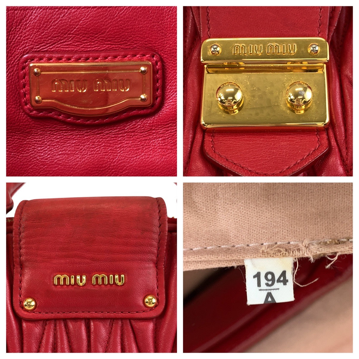 17299
Miu Miu ミュウ ミュウ マテラッセ レッド ゴールド金具 レザー ハンドバッグ ショルダーバッグ 2way  レディース ABP65