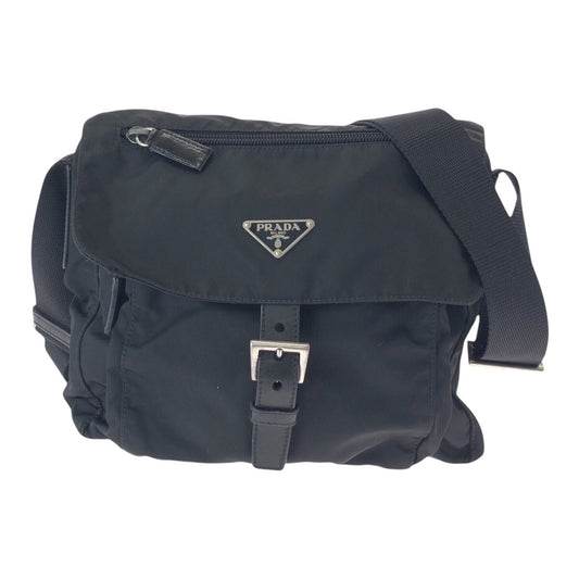 17303
PRADA プラダ テスート 三角ロゴプレート ブラック 黒 シルバー金具 ナイロン 50 斜め掛け ショルダーバッグ 男女兼用 レディース AB33