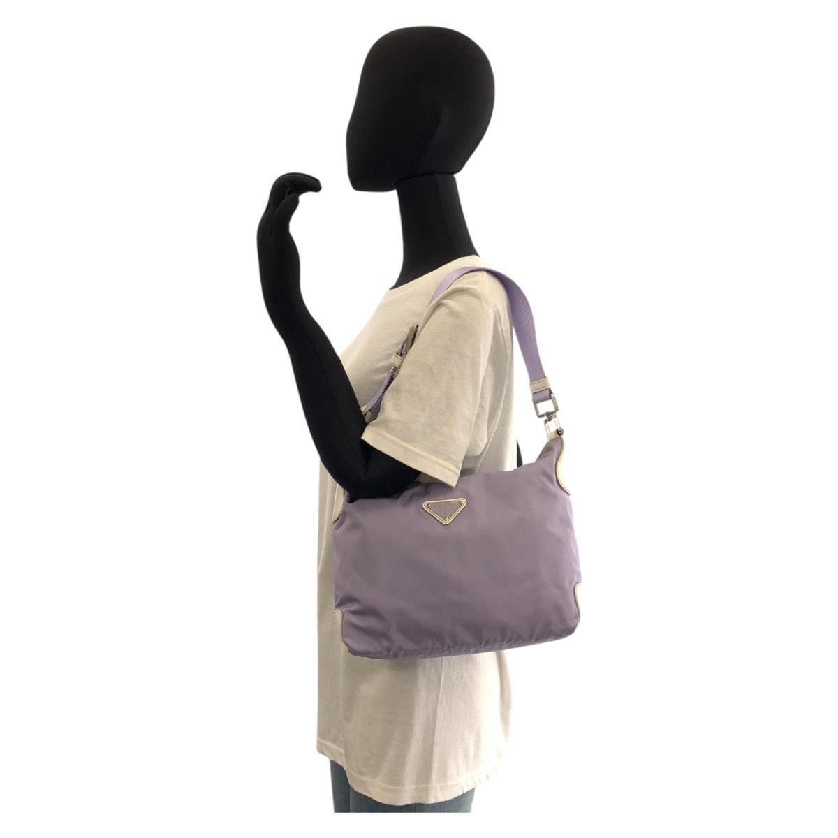 17304
PRADA プラダ テスート 三角ロゴプレート パープル シルバー金具 ナイロン ショルダーバッグ  レディース B11