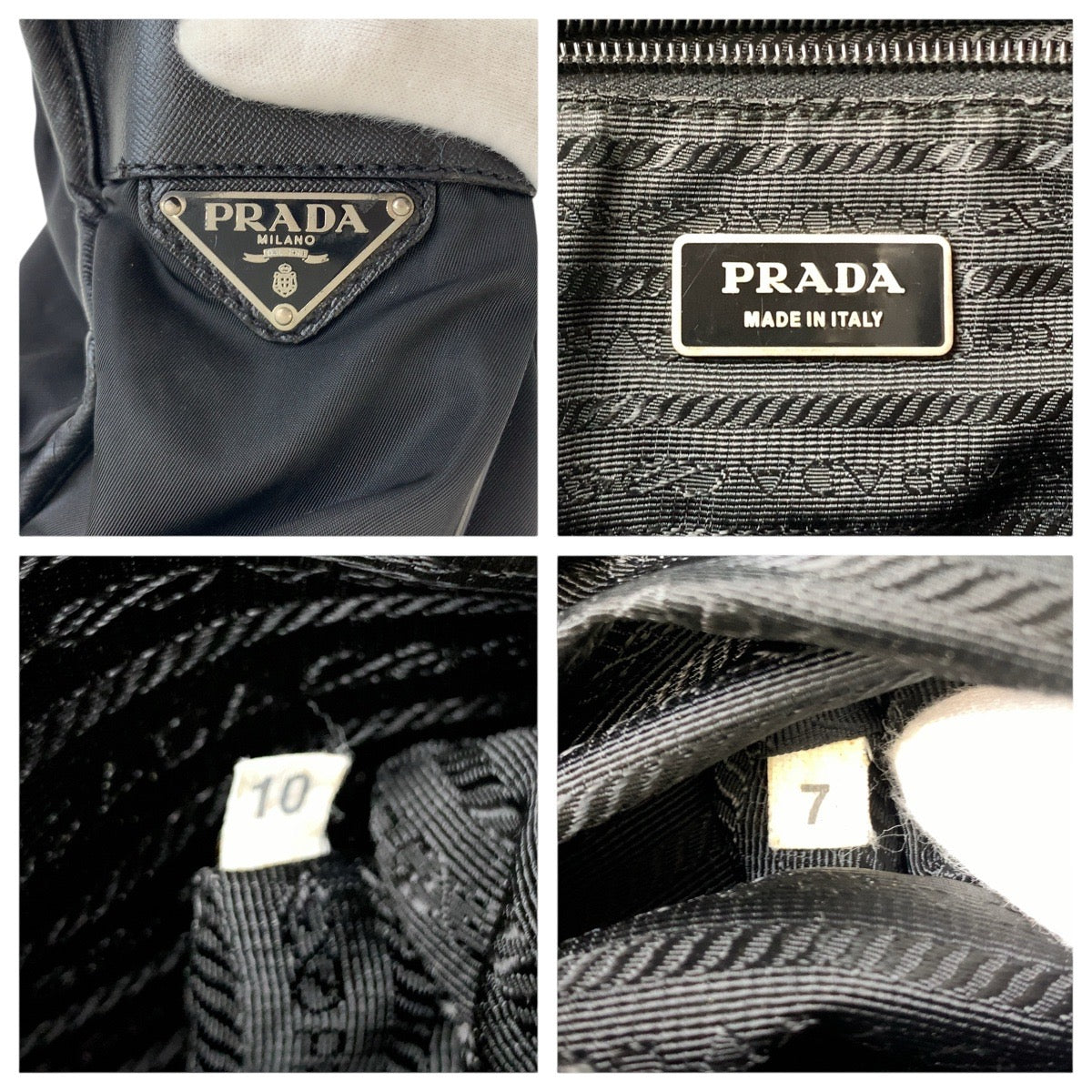 17305
PRADA プラダ テスート サフィアーノ 三角ロゴプレート ブラック 黒 シルバー金具 ナイロン / レザー ショルダーバッグ メッセンジャーバッグ 男女兼用  レディース AB32