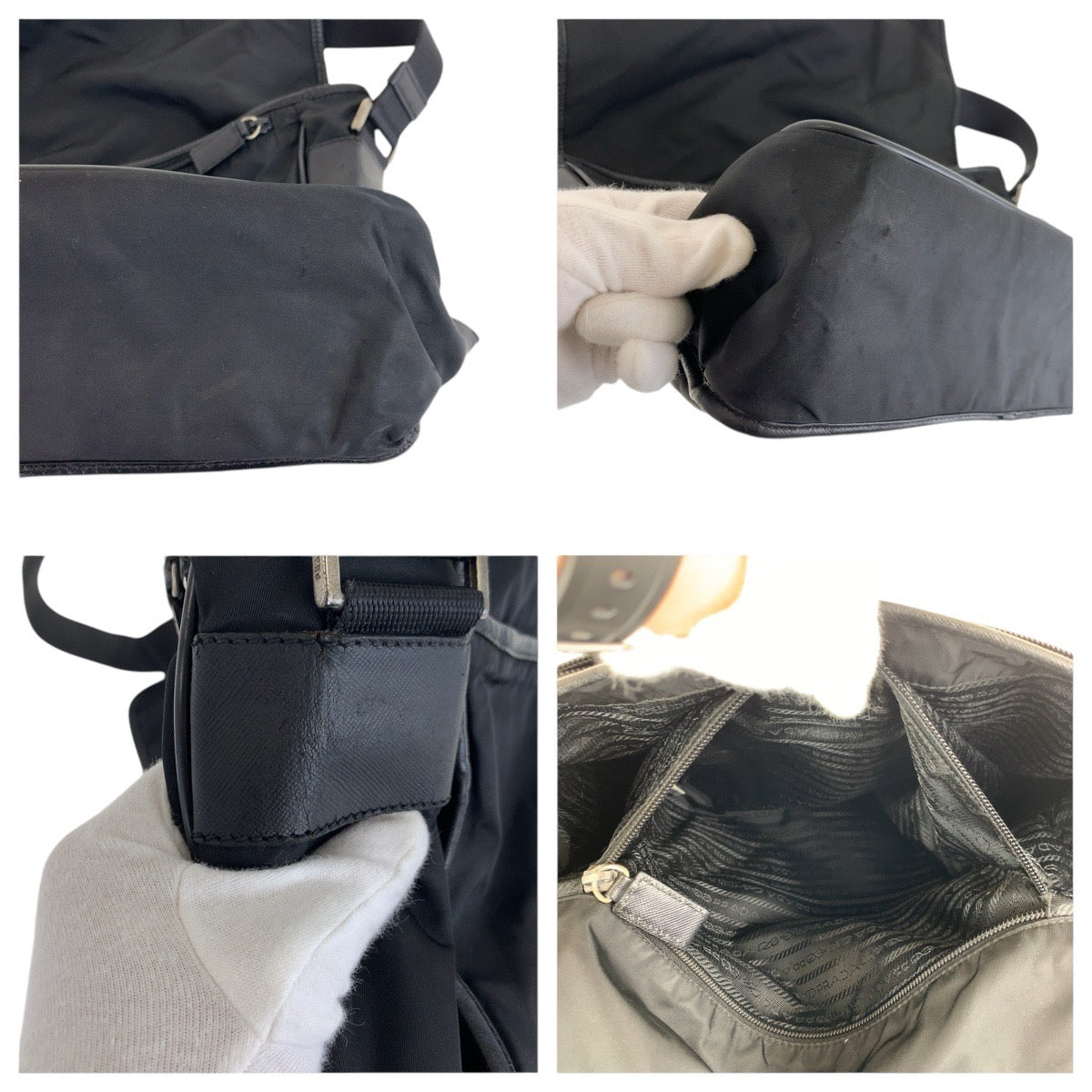 17305
PRADA プラダ テスート サフィアーノ 三角ロゴプレート ブラック 黒 シルバー金具 ナイロン / レザー ショルダーバッグ メッセンジャーバッグ 男女兼用  レディース AB32