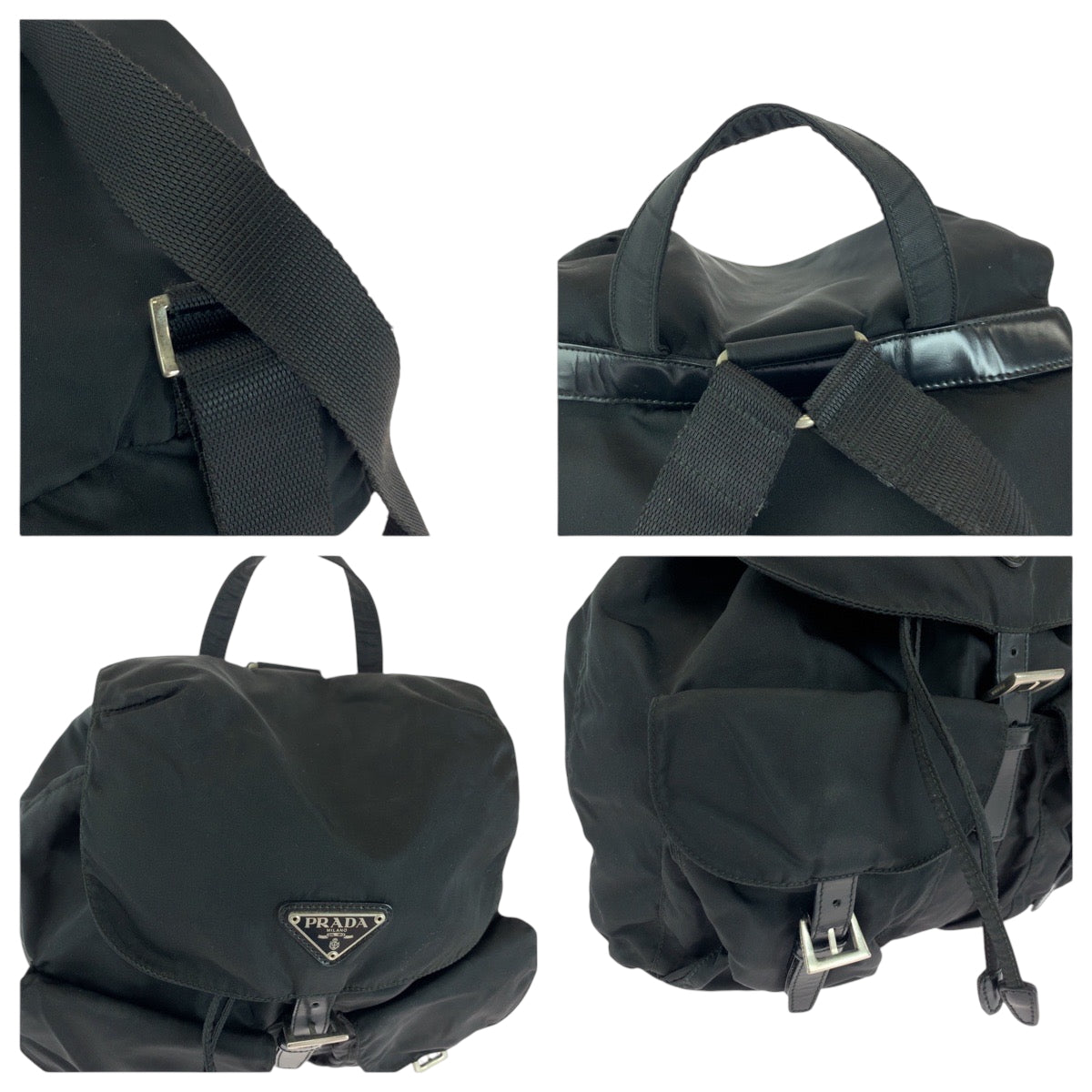 17306
PRADA プラダ テスート 三角ロゴプレート ブラック 黒 シルバー金具 ナイロン B2811 リュックサック バックパック  レディース