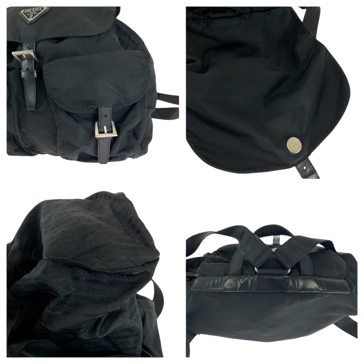 17306
PRADA プラダ テスート 三角ロゴプレート ブラック 黒 シルバー金具 ナイロン B2811 リュックサック バックパック  レディース