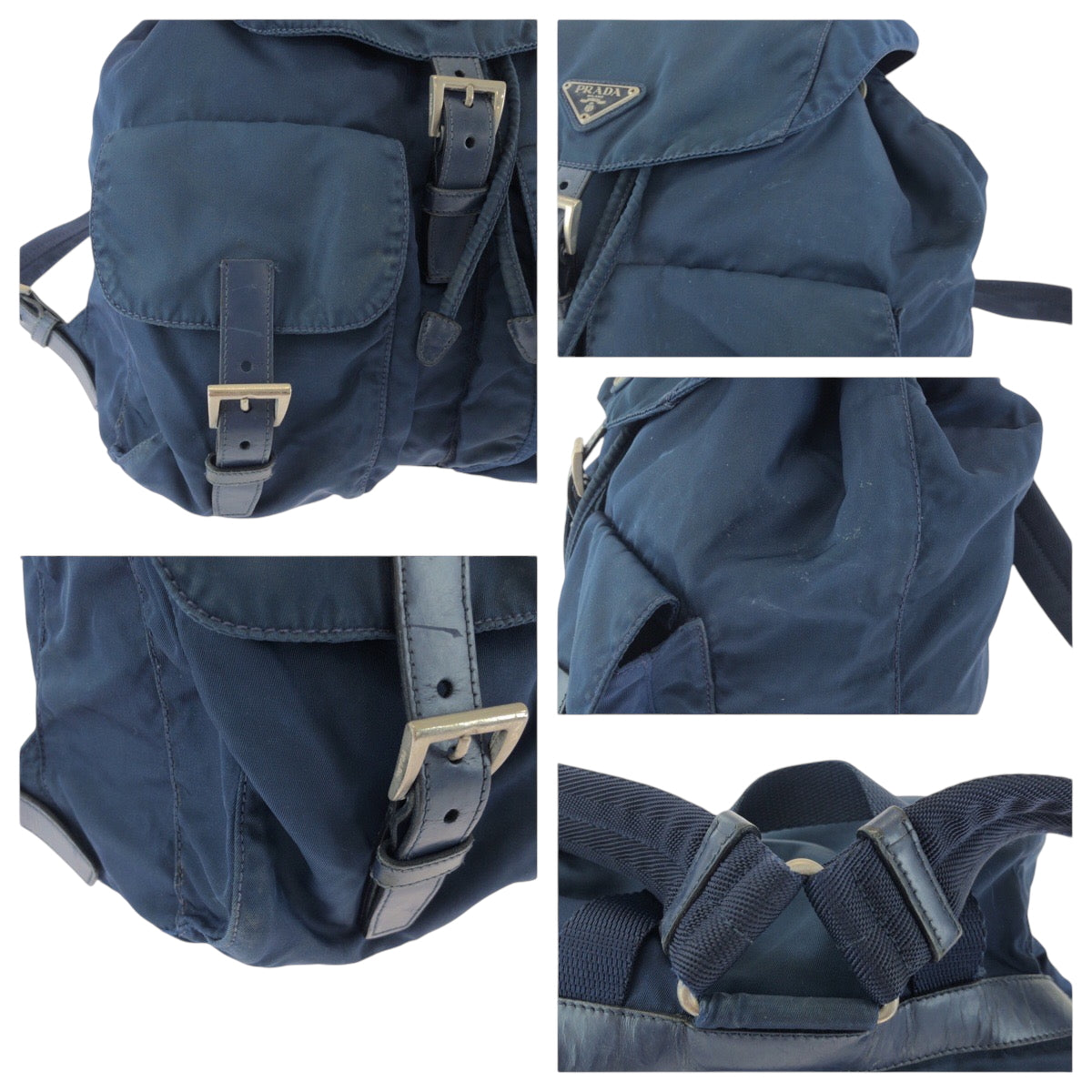 17307
PRADA プラダ テスート 三角ロゴプレート ブルー シルバー金具 ナイロン リュックサック バックパック  レディース B25