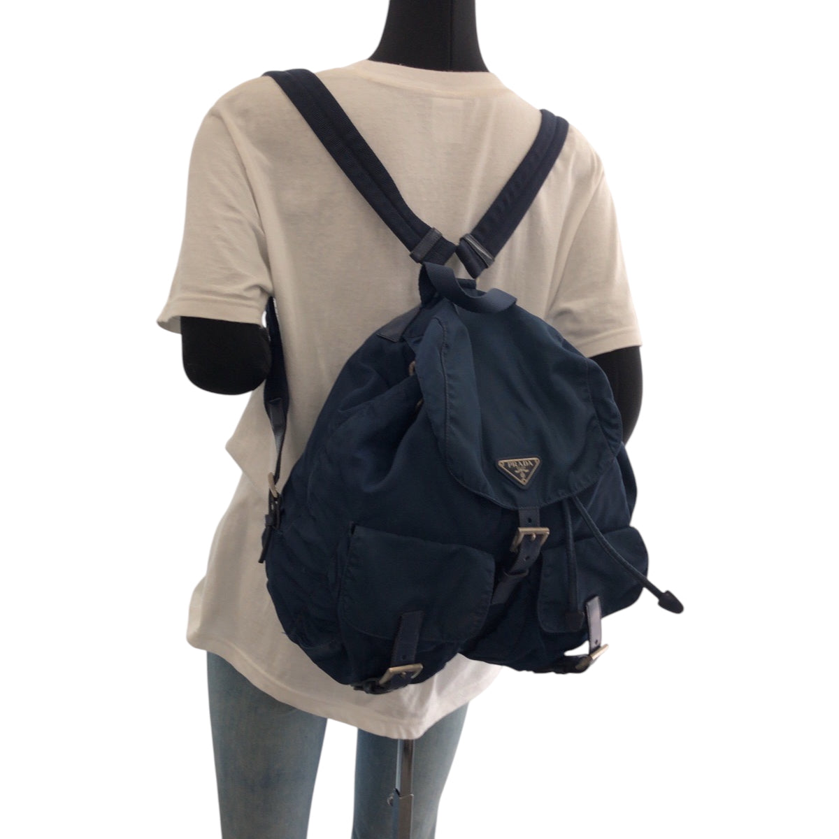 17307
PRADA プラダ テスート 三角ロゴプレート ブルー シルバー金具 ナイロン リュックサック バックパック  レディース B25