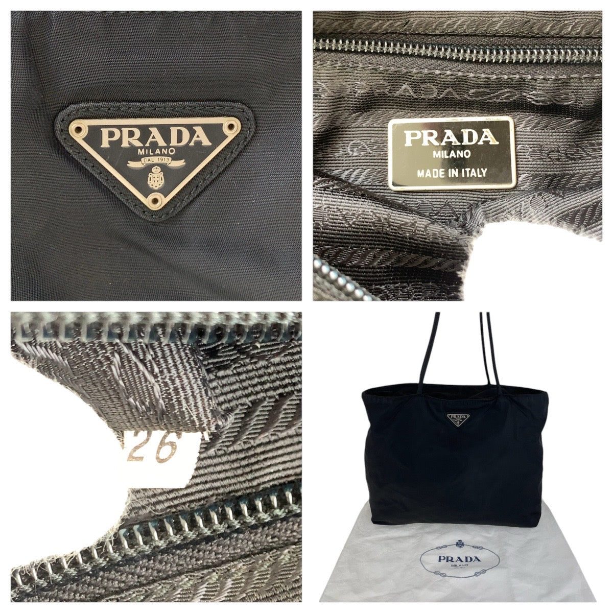 17308
PRADA プラダ テスート 三角ロゴプレート ブラック 黒 シルバー金具 ナイロン トートバッグ ショルダーバッグ  レディース