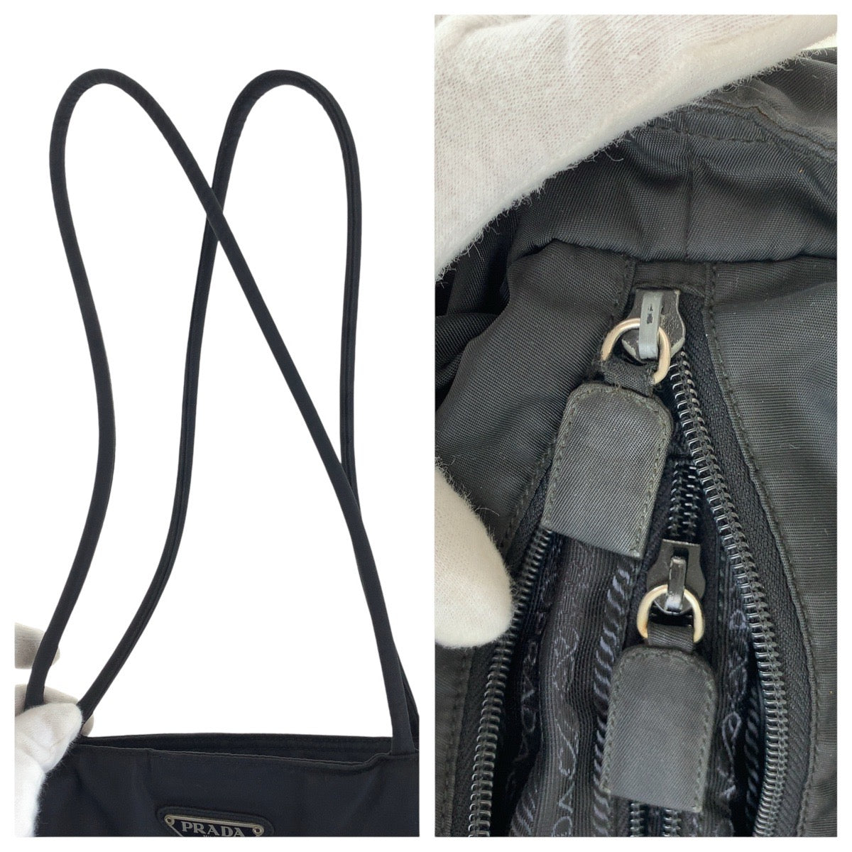 17308
PRADA プラダ テスート 三角ロゴプレート ブラック 黒 シルバー金具 ナイロン トートバッグ ショルダーバッグ  レディース