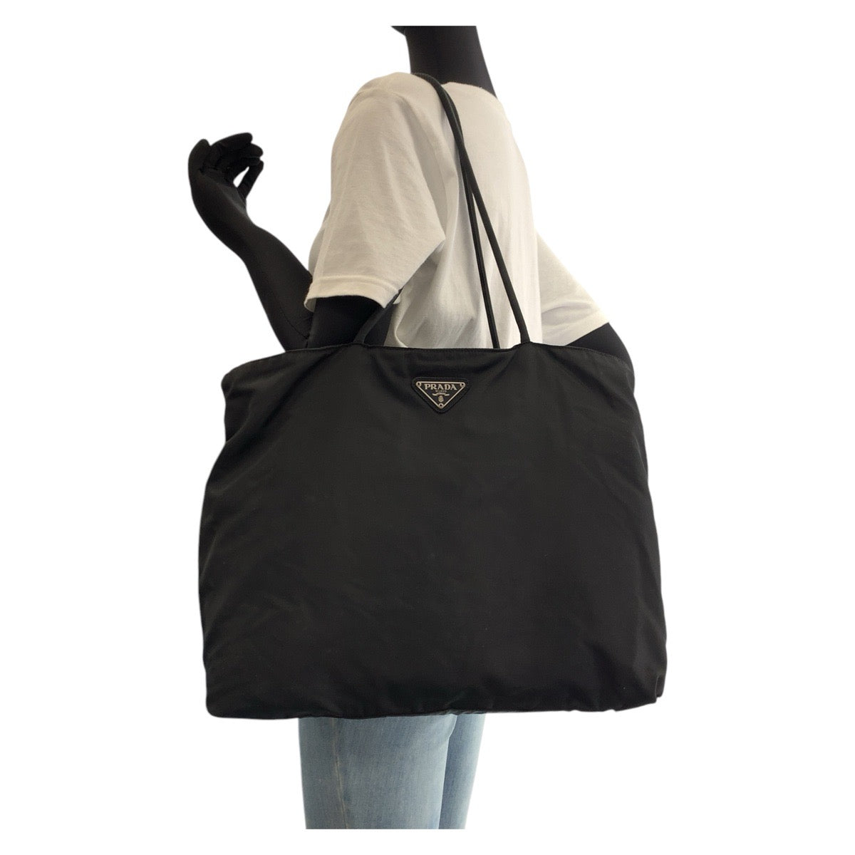 17308
PRADA プラダ テスート 三角ロゴプレート ブラック 黒 シルバー金具 ナイロン トートバッグ ショルダーバッグ  レディース
