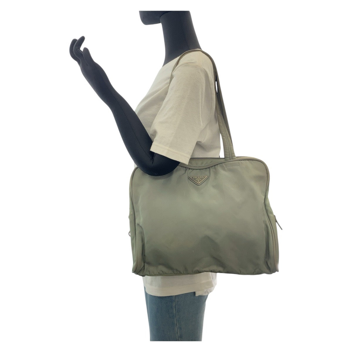 17310
PRADA プラダ テスート 三角ロゴプレート グリーン カーキ シルバー金具 ナイロン トートバッグ ショルダーバッグ  レディース B11