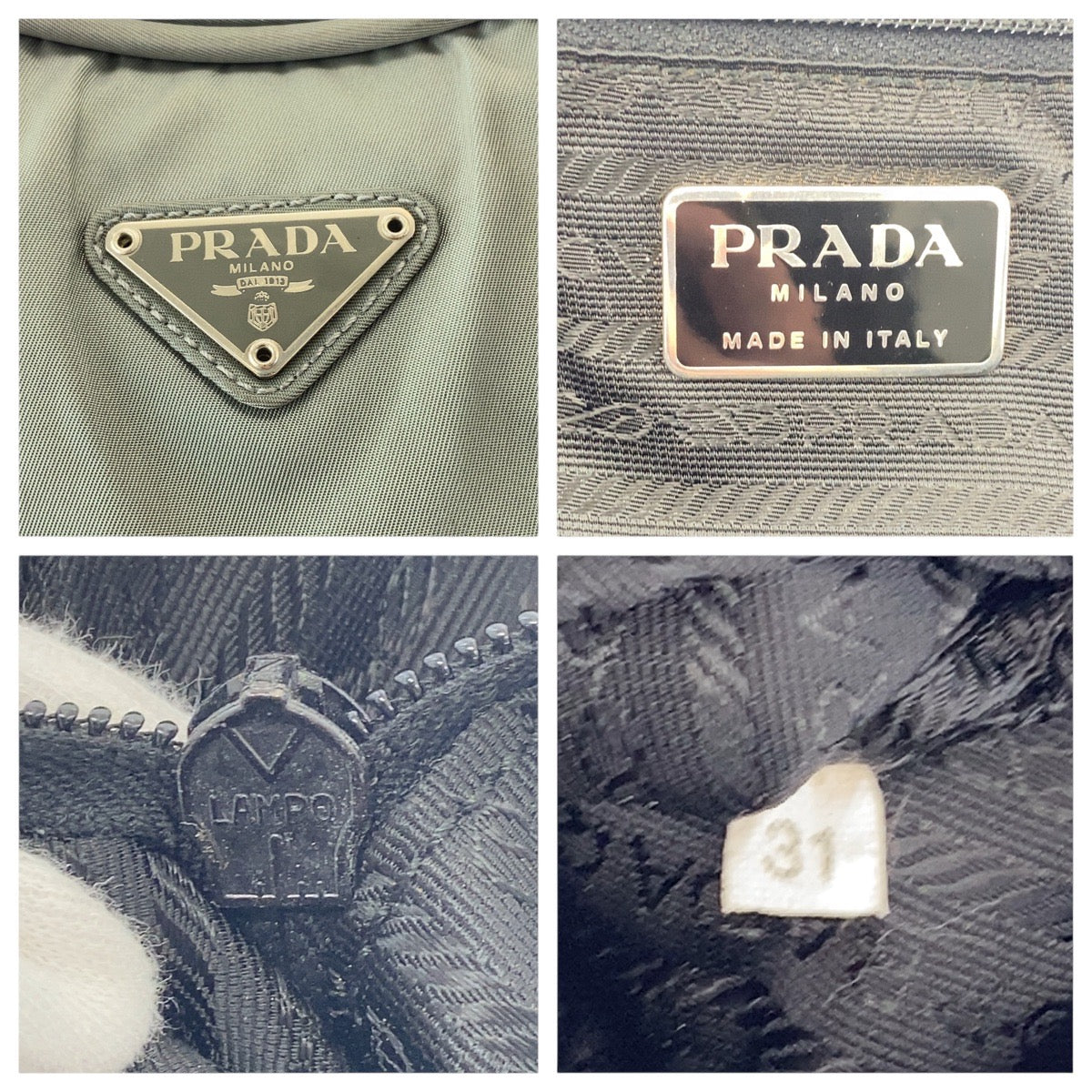 17310
PRADA プラダ テスート 三角ロゴプレート グリーン カーキ シルバー金具 ナイロン トートバッグ ショルダーバッグ  レディース B11