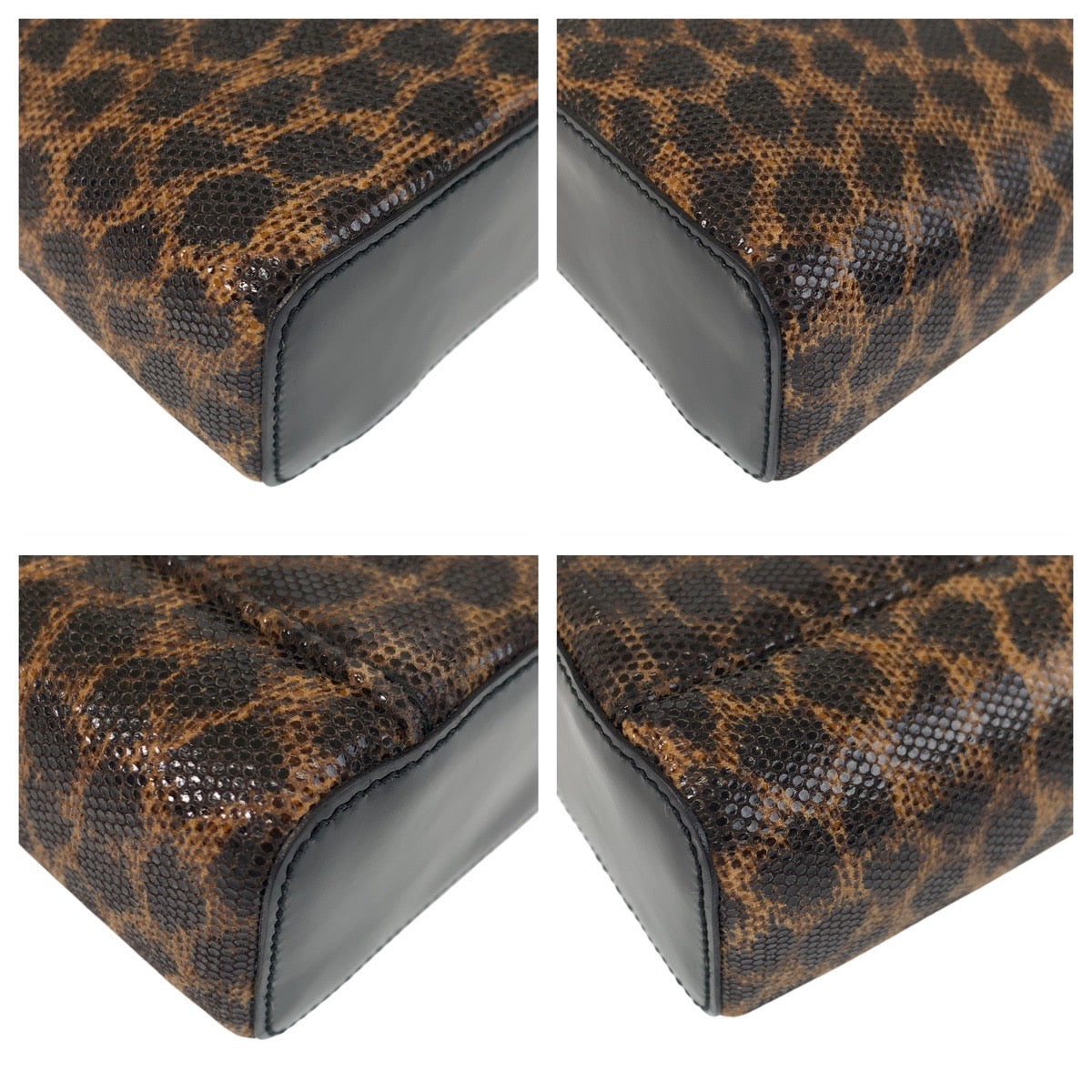 17311
LOEWE ロエベ ヴィンテージ レオパード ブラウン ブラック ゴールド金具 PVC / エナメル ハンドバッグ バニティバッグ レディース A32