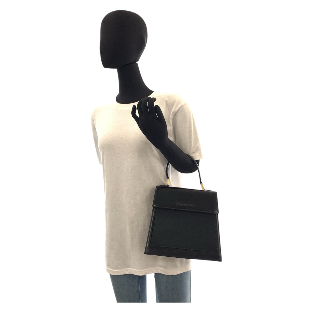 17314
YVES SAINT LAURENT イヴ サンローラン ヴィンテージ YSL ブラック 黒 ゴールド金具 レザー ハンドバッグ  レディース ABP43