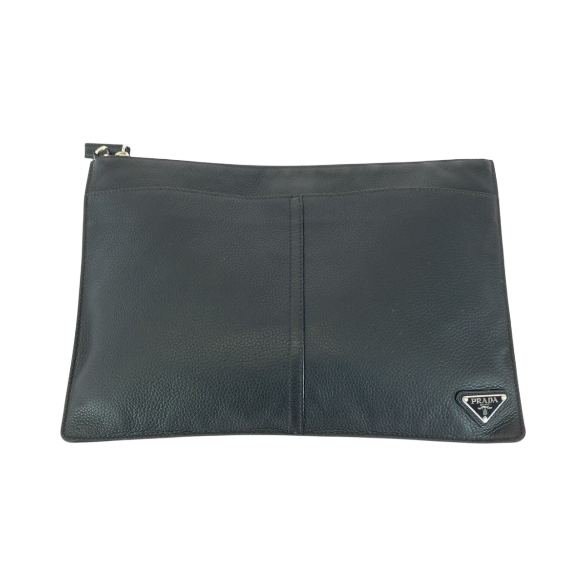 17315
PRADA プラダ ヴィッテロ シティ 三角ロゴプレート ブラック 黒 シルバー金具 レザー クラッチバッグ セカンドバッグ メンズ ABP46