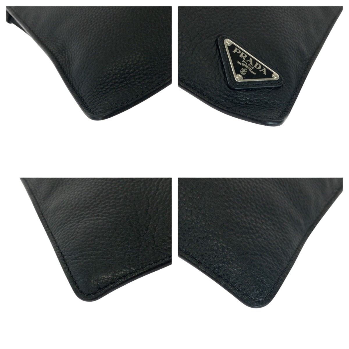 17315
PRADA プラダ ヴィッテロ シティ 三角ロゴプレート ブラック 黒 シルバー金具 レザー クラッチバッグ セカンドバッグ  メンズ ABP46