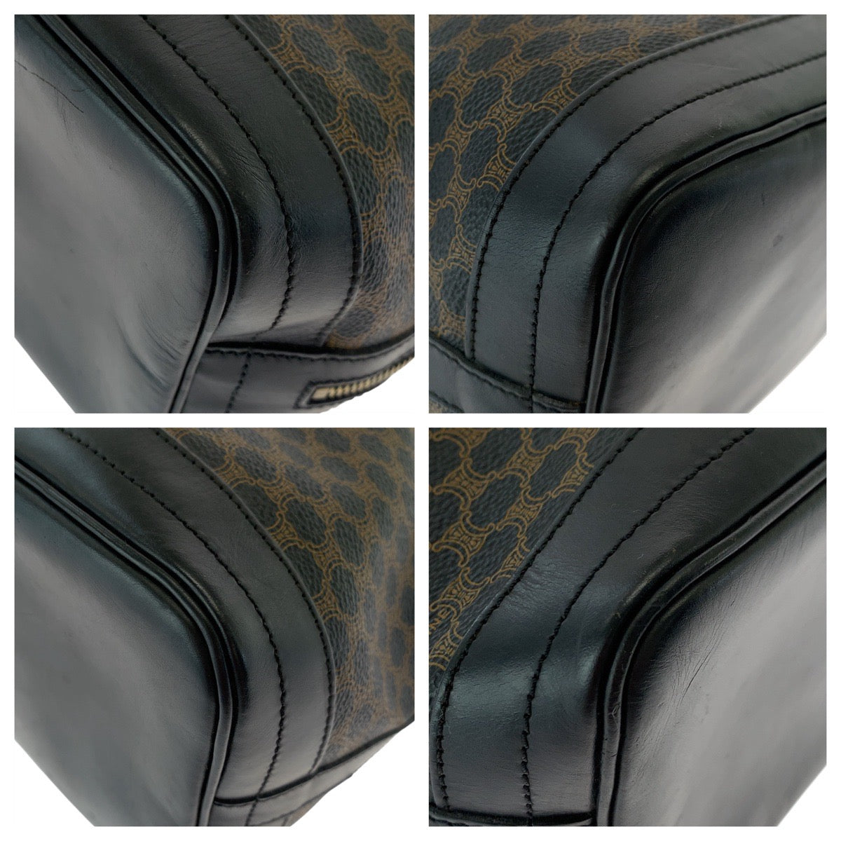 17317
CELINE セリーヌ ヴィンテージ マカダム ブラウン ブラック 黒 ゴールド金具 PVC / レザー MC96 巾着 ショルダーバッグ  レディース AB43