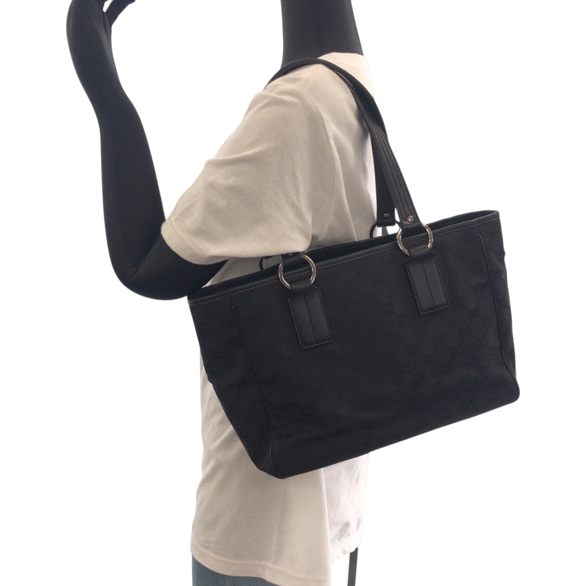 17319
GUCCI グッチ ブラック 黒 シルバー金具 GGキャンバス 113019 トートバッグ ショルダーバッグ  レディース AB21