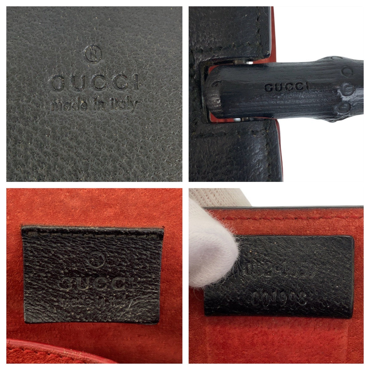 17320
GUCCI グッチ バンブー ブラック 黒 レッド レザー / バンブー 002 1059 ハンドバッグ  レディース ABP36