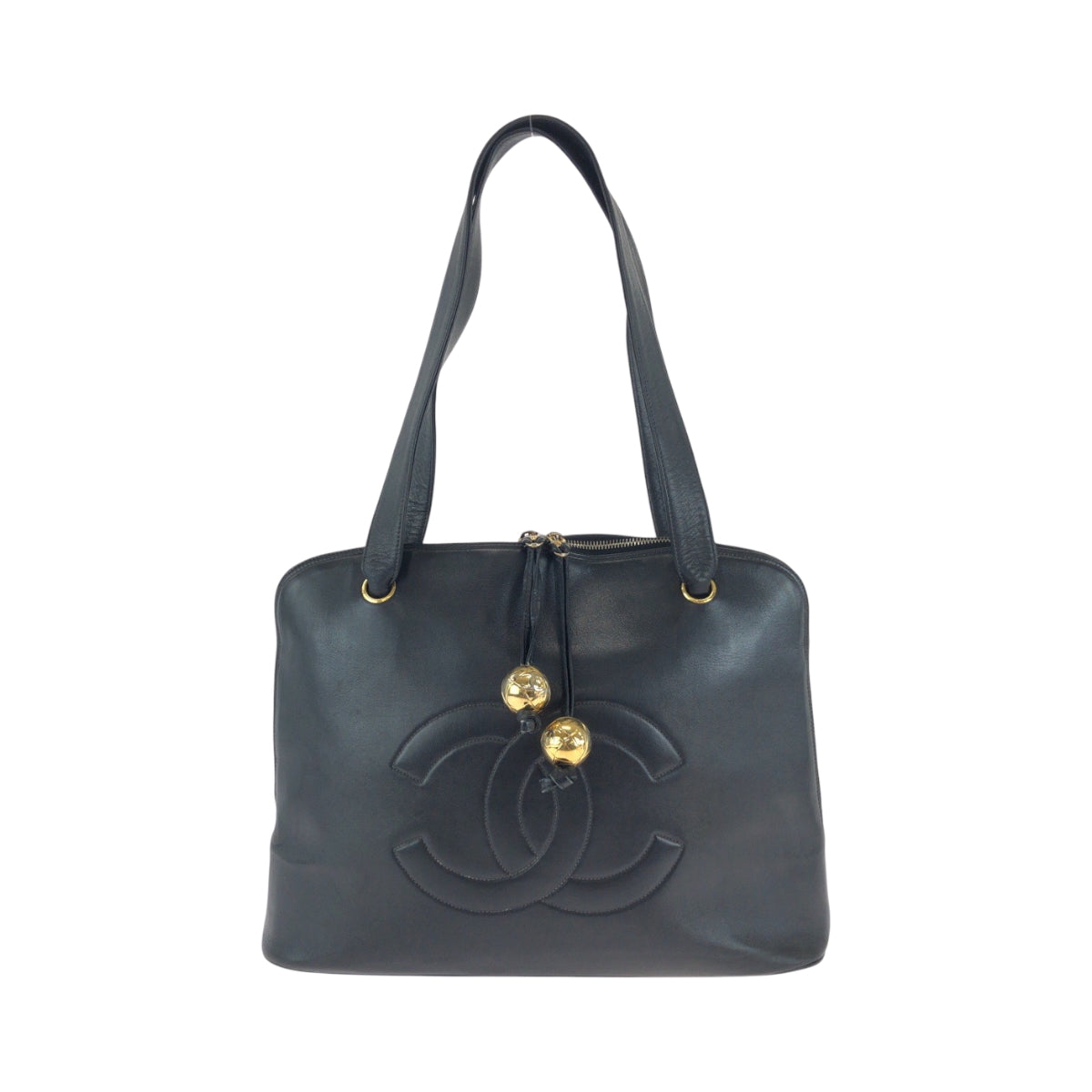 17323
CHANEL シャネル デカココマーク ココボール ブラック 黒 ゴールド金具 キャビアスキン トートバッグ ショルダーバッグ  レディース ABP140