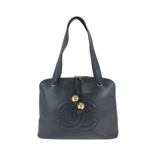 17323
CHANEL シャネル デカココマーク ココボール ブラック 黒 ゴールド金具 キャビアスキン トートバッグ ショルダーバッグ  レディース ABP140