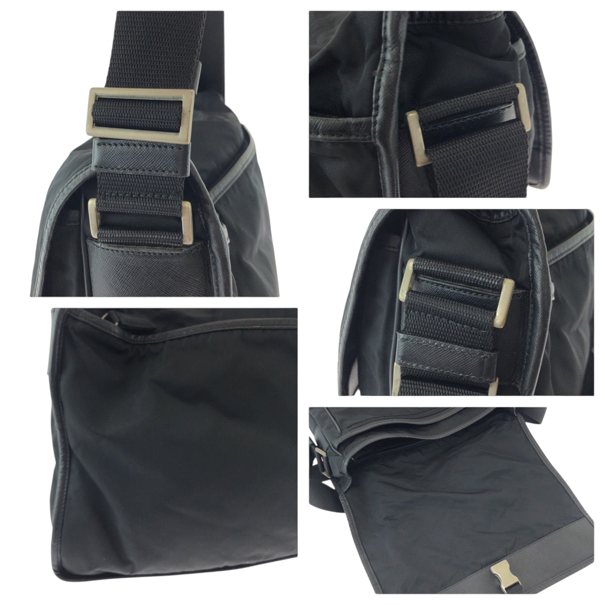 17325
PRADA プラダ テスート 三角ロゴプレート ブラック 黒 シルバー金具 ナイロン ショルダーバッグ メッセンジャーバッグ  メンズ ABP43