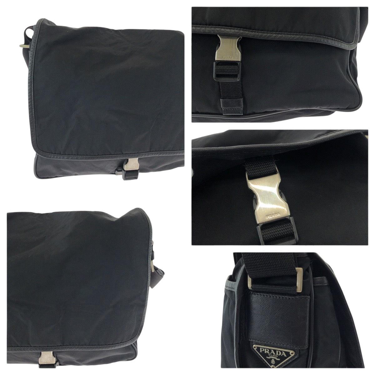 17325
PRADA プラダ テスート 三角ロゴプレート ブラック 黒 シルバー金具 ナイロン ショルダーバッグ メッセンジャーバッグ  メンズ ABP43