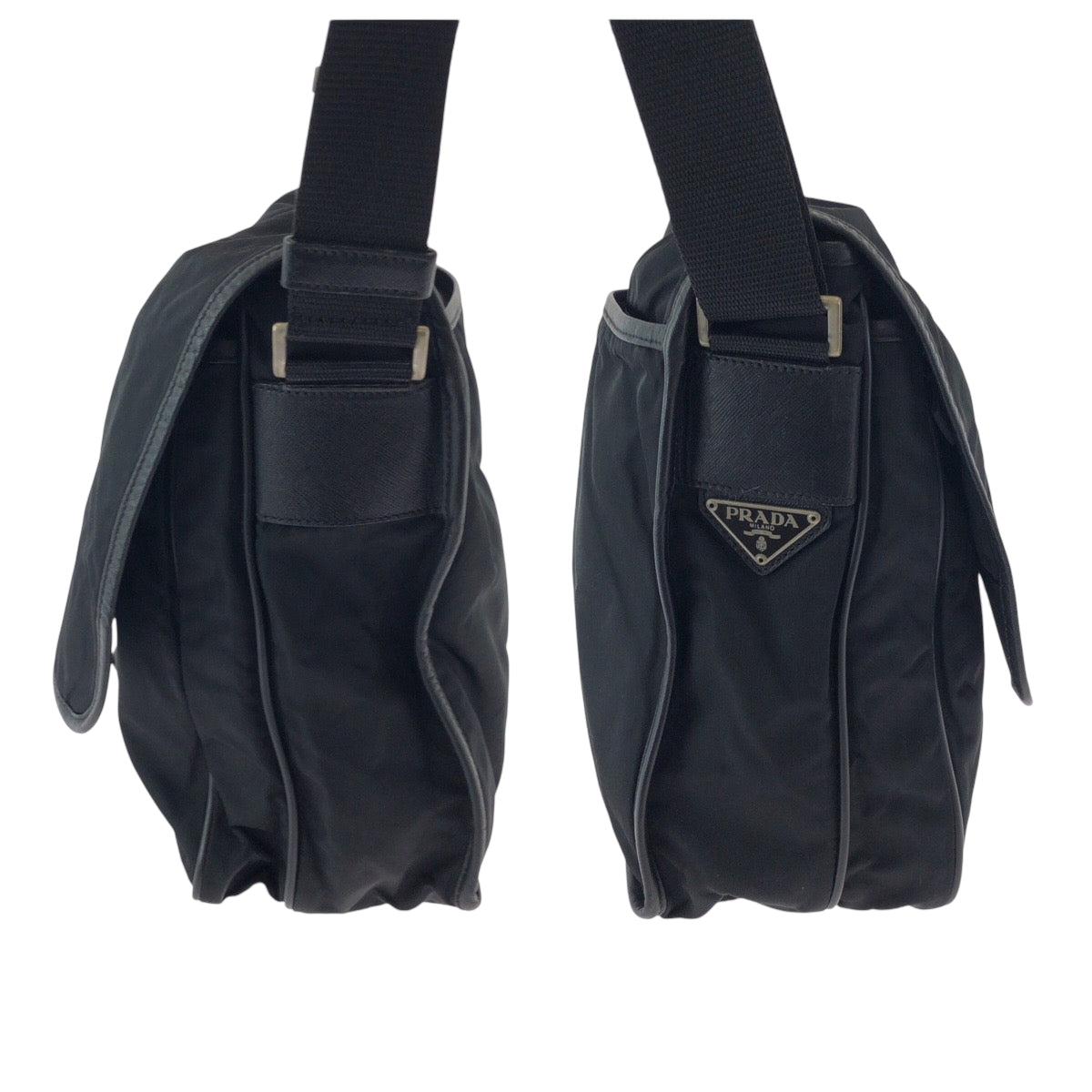 17325
PRADA プラダ テスート 三角ロゴプレート ブラック 黒 シルバー金具 ナイロン ショルダーバッグ メッセンジャーバッグ  メンズ ABP43