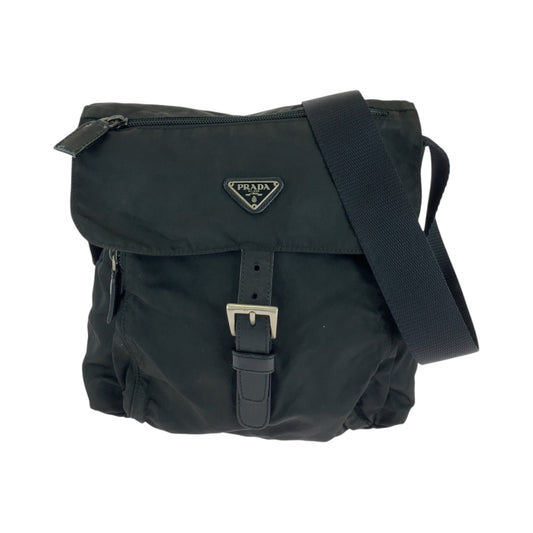 17326
PRADA プラダ テスート 三角ロゴプレート ブラック 黒 シルバー金具 ナイロン ショルダーバッグ サコッシュ  レディース AB39