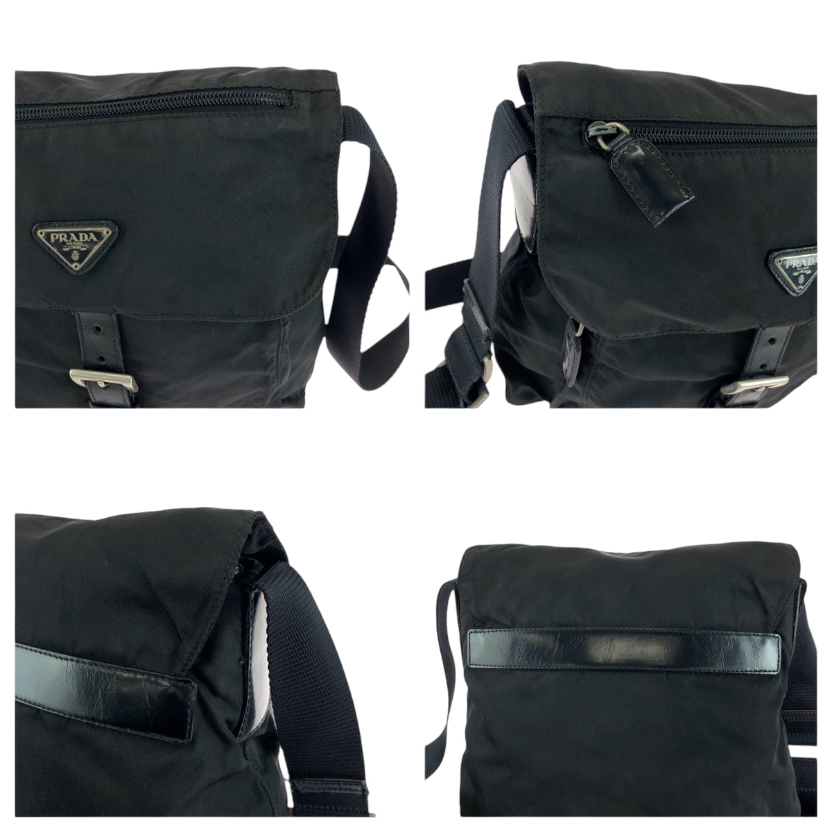 17326
PRADA プラダ テスート 三角ロゴプレート ブラック 黒 シルバー金具 ナイロン ショルダーバッグ サコッシュ  レディース AB39