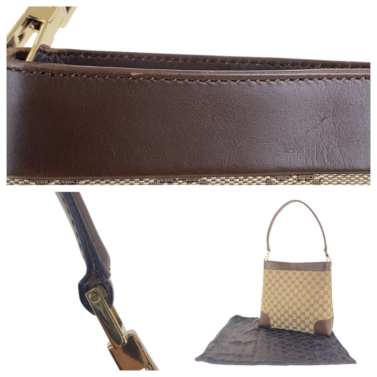 17330
GUCCI グッチ ベージュ ブラウン ゴールド金具 GGキャンバス / レザー 001 4231 1705 ショルダーバッグ ハンドバッグ  レディース ABP52