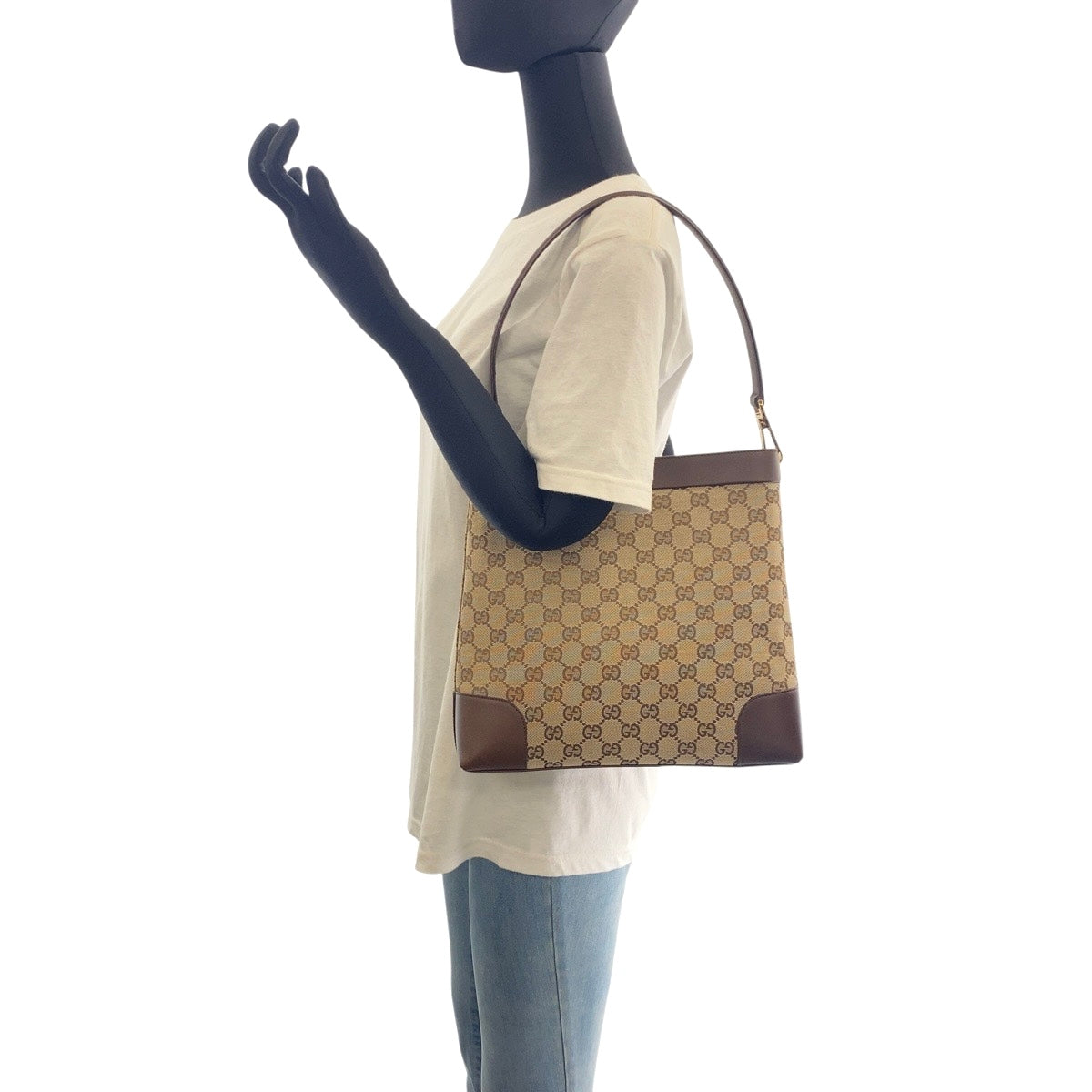 17330
GUCCI グッチ ベージュ ブラウン ゴールド金具 GGキャンバス / レザー 001 4231 1705 ショルダーバッグ ハンドバッグ  レディース ABP52