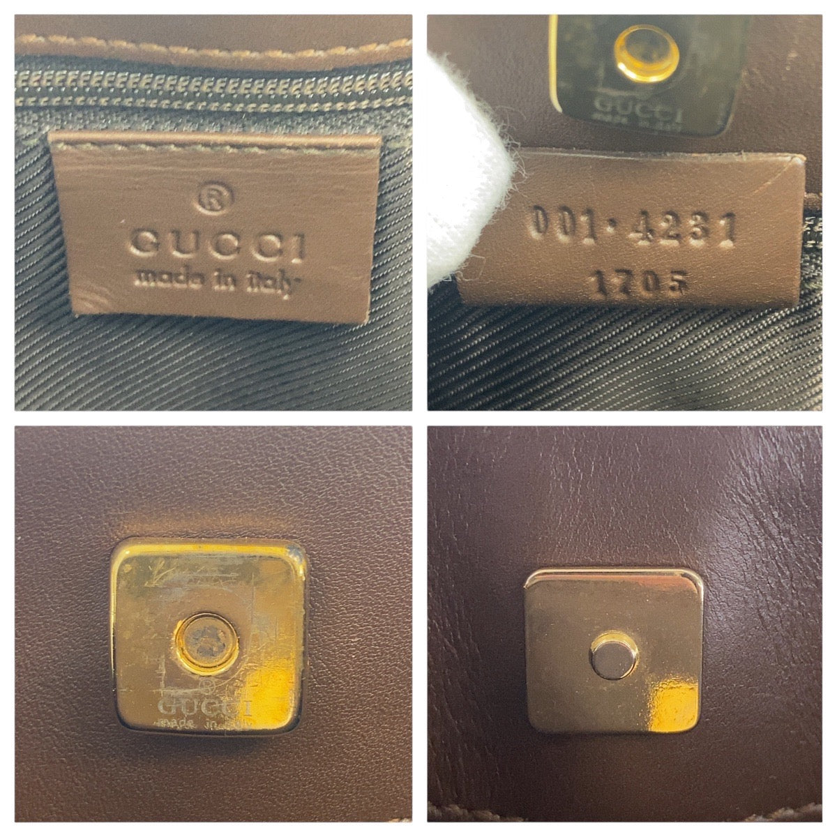 17330
GUCCI グッチ ベージュ ブラウン ゴールド金具 GGキャンバス / レザー 001 4231 1705 ショルダーバッグ ハンドバッグ  レディース ABP52