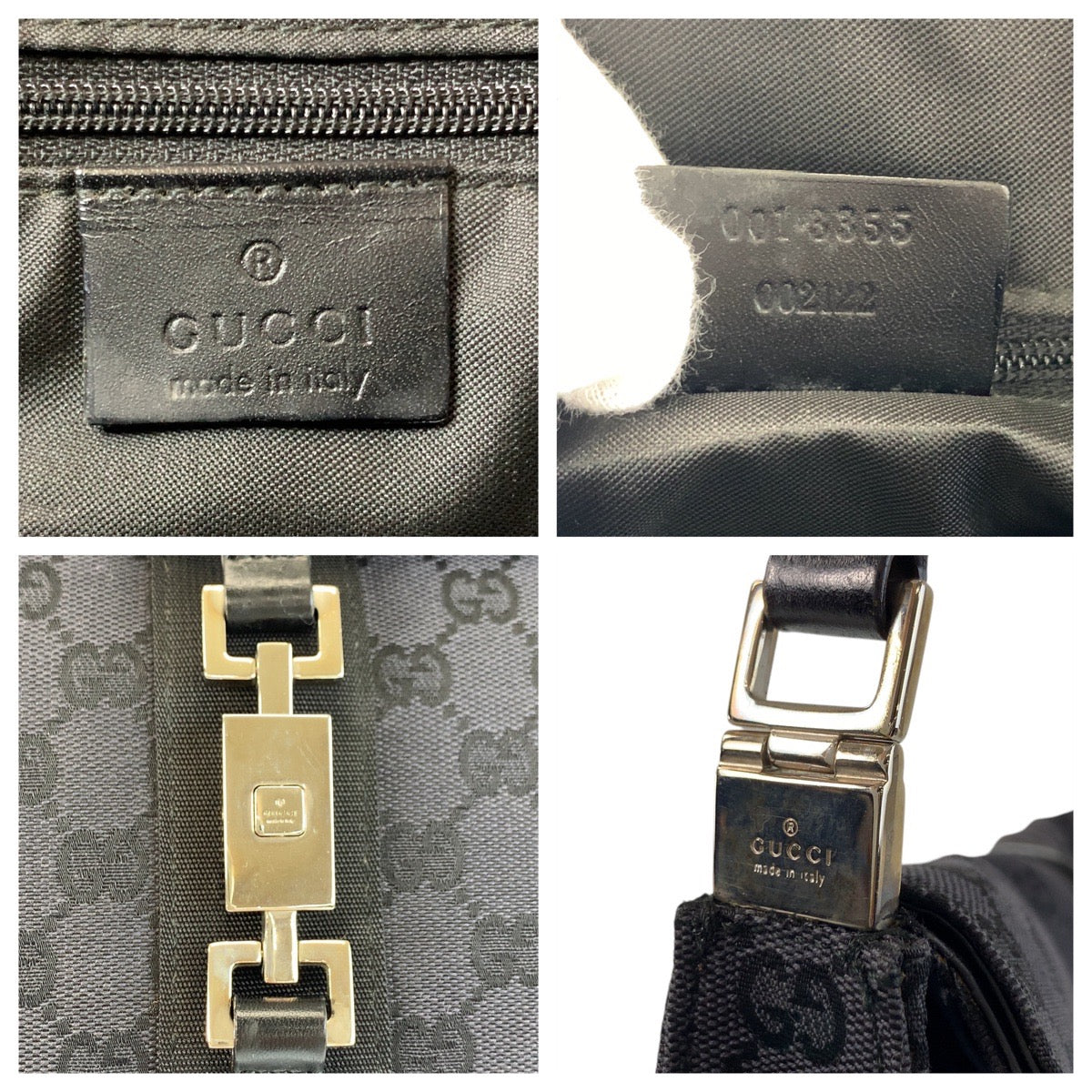 17331
GUCCI グッチ ジャッキー ブラック 黒 シルバー金具 GGキャンバス / レザー 001 3355 ショルダーバッグ ハンドバッグ レディース ABP50