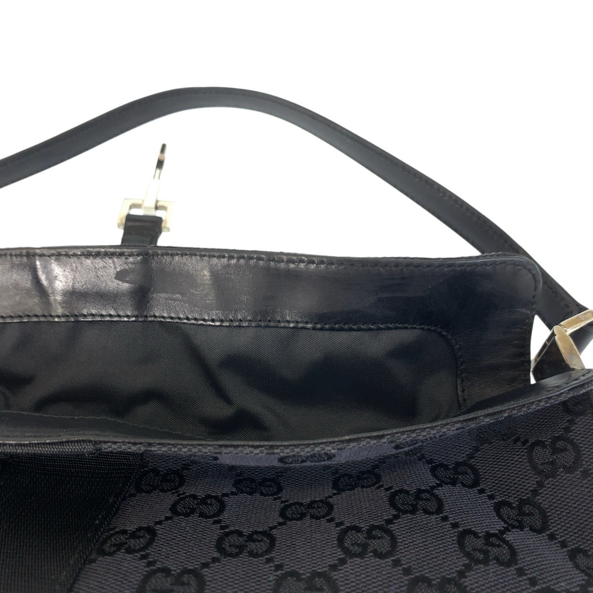 17331
GUCCI グッチ ジャッキー ブラック 黒 シルバー金具 GGキャンバス / レザー 001 3355 ショルダーバッグ ハンドバッグ レディース ABP50