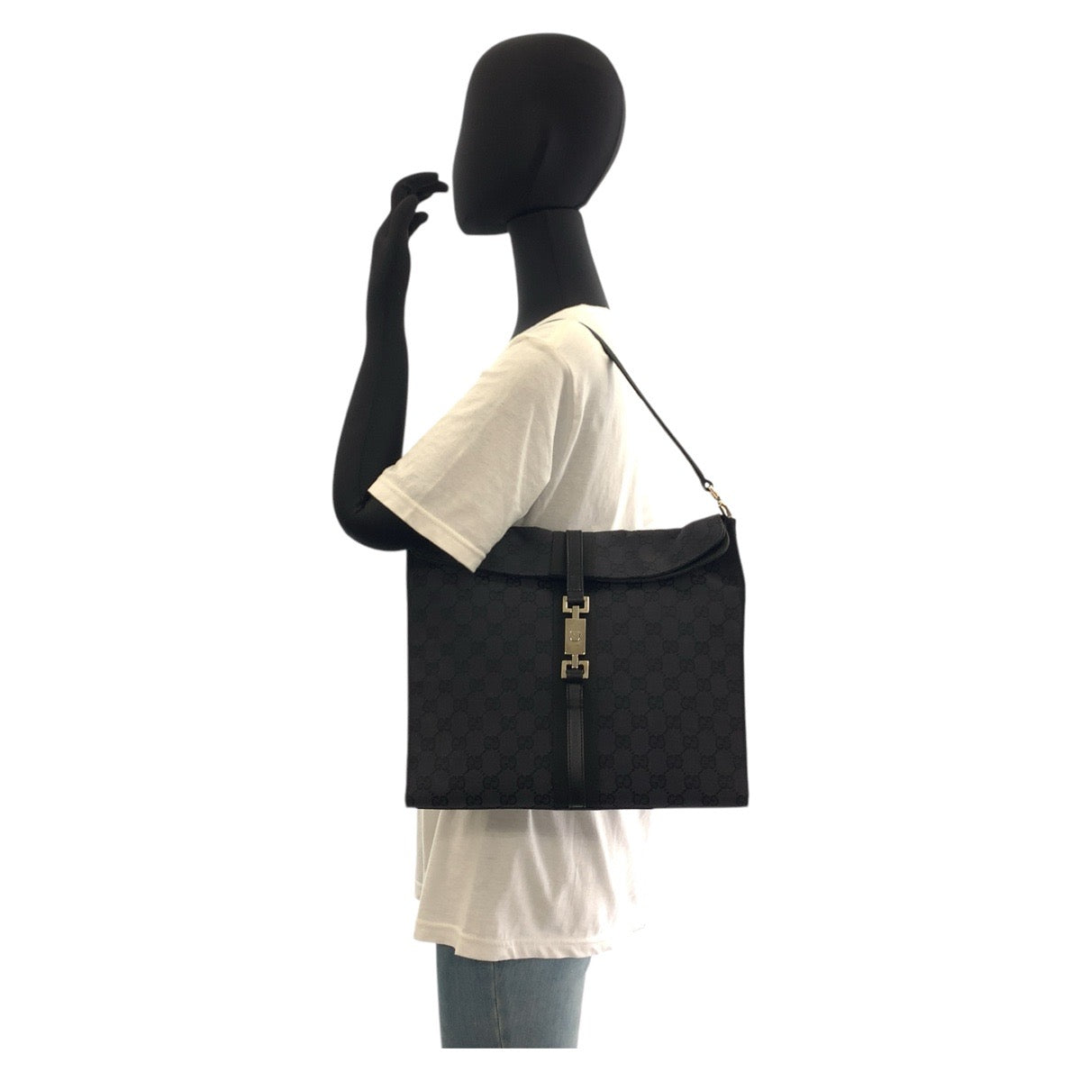 17331
GUCCI グッチ ジャッキー ブラック 黒 シルバー金具 GGキャンバス / レザー 001 3355 ショルダーバッグ ハンドバッグ レディース ABP50