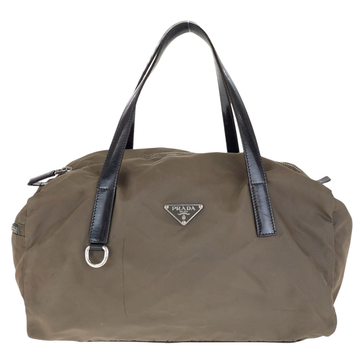 17333
PRADA プラダ テスート 三角ロゴプレート グレー シルバー金具 ナイロン / レザー ハンドバッグ ミニボストンバッグ  レディース