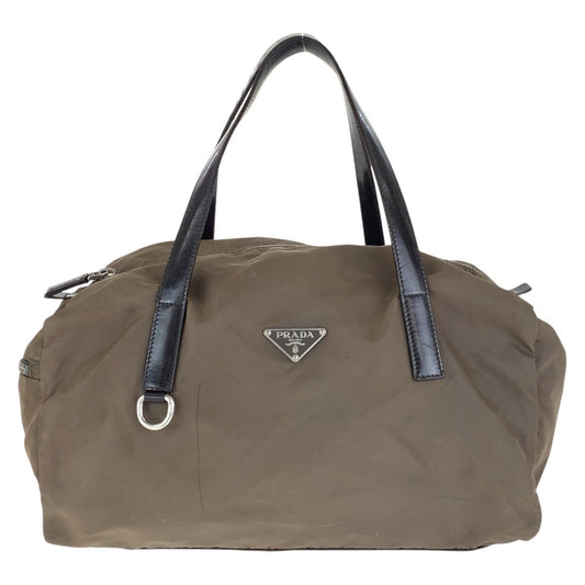 17333
PRADA プラダ テスート 三角ロゴプレート グレー シルバー金具 ナイロン / レザー ハンドバッグ ミニボストンバッグ  レディース