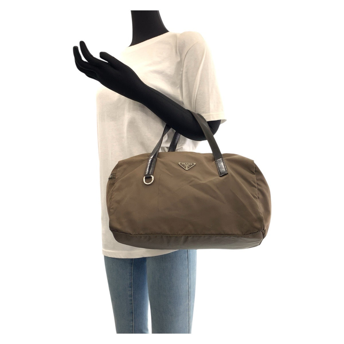 17333
PRADA プラダ テスート 三角ロゴプレート グレー シルバー金具 ナイロン / レザー ハンドバッグ ミニボストンバッグ  レディース