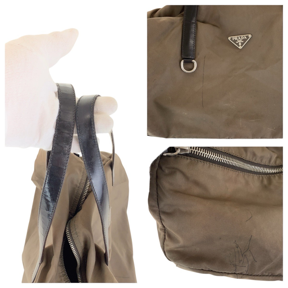 17333
PRADA プラダ テスート 三角ロゴプレート グレー シルバー金具 ナイロン / レザー ハンドバッグ ミニボストンバッグ  レディース