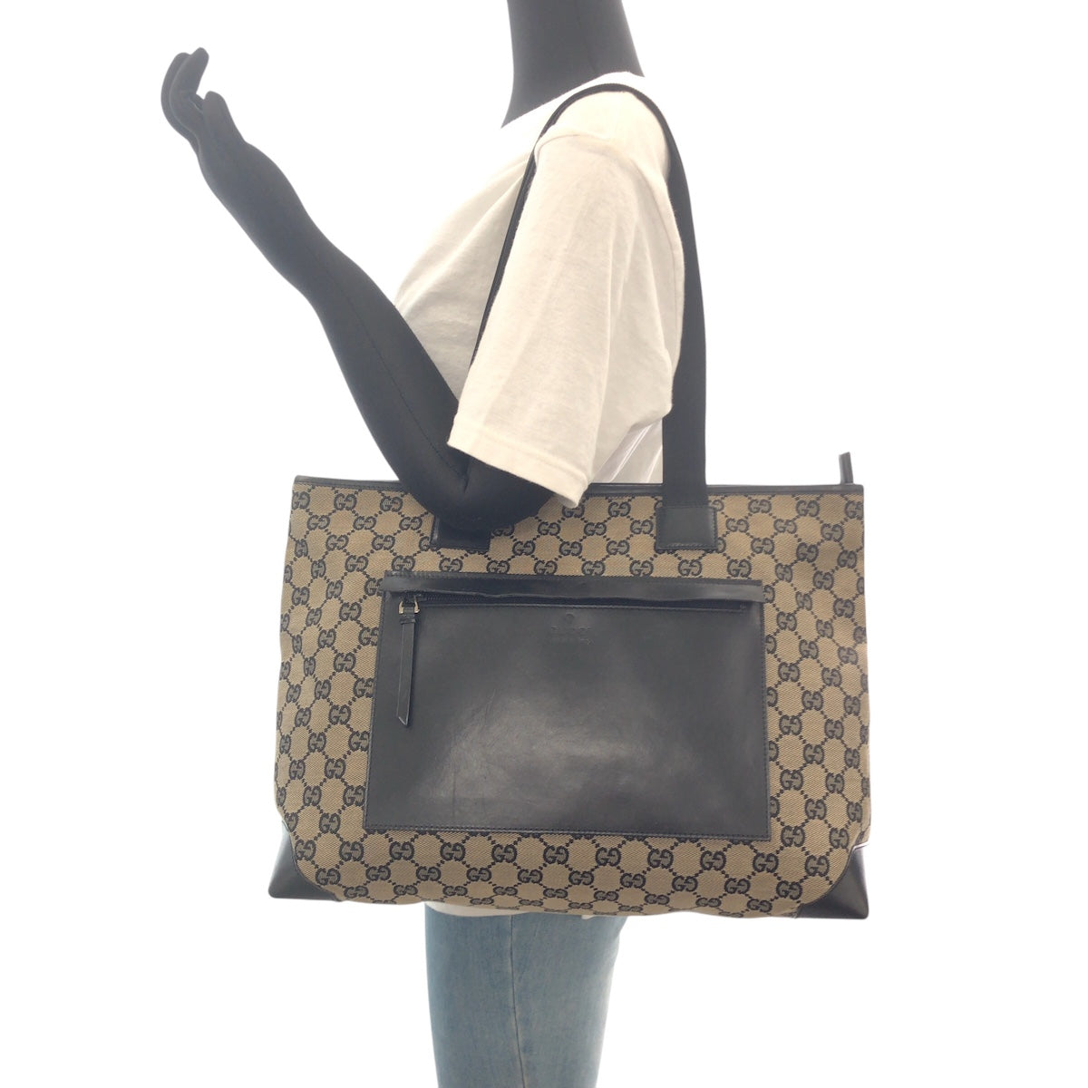 17334
GUCCI グッチ ブラック 黒 シルバー金具 GGキャンバス / レザー 019 0426 トートバッグ ショルダーバッグ 男女兼用  レディース