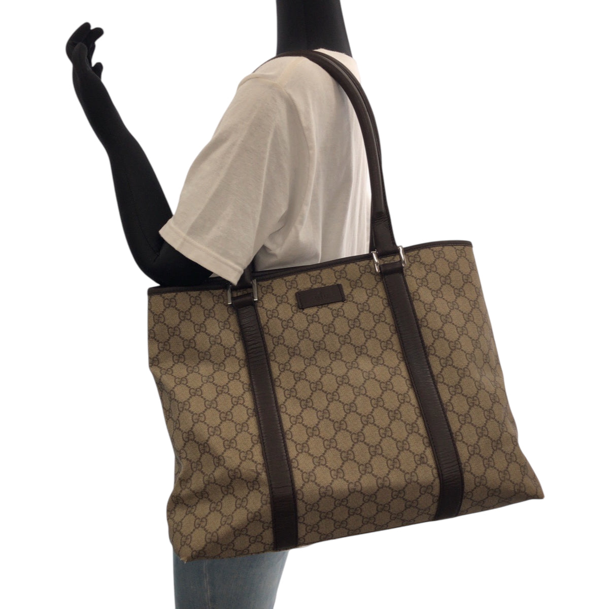 17335
GUCCI グッチ ベージュ ダークブラウン シルバー金具 GGスプリームキャンバス 415288 トートバッグ ショルダーバッグ  レディース AB26