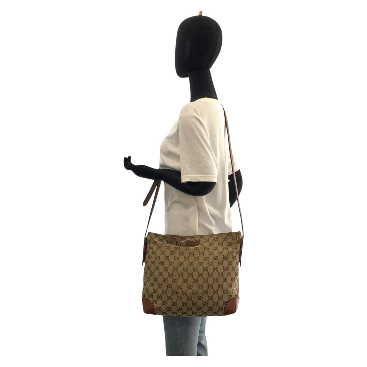 17336
GUCCI グッチ ベージュ ブラウン GGキャンバス / レザー 337598 ショルダーバッグ メッセンジャーバッグ  レディース B14