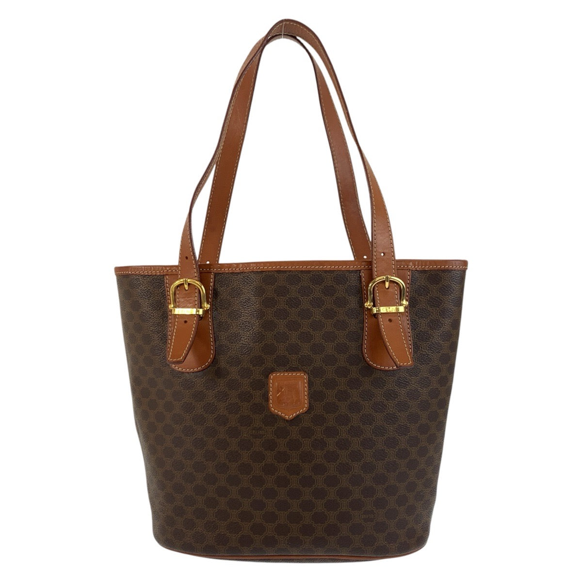 17339
CELINE セリーヌ ヴィンテージ マカダム ブラウン ゴールド金具 PVC / レザー MC96 トートバッグ ショルダーバッグ  レディース ABP40