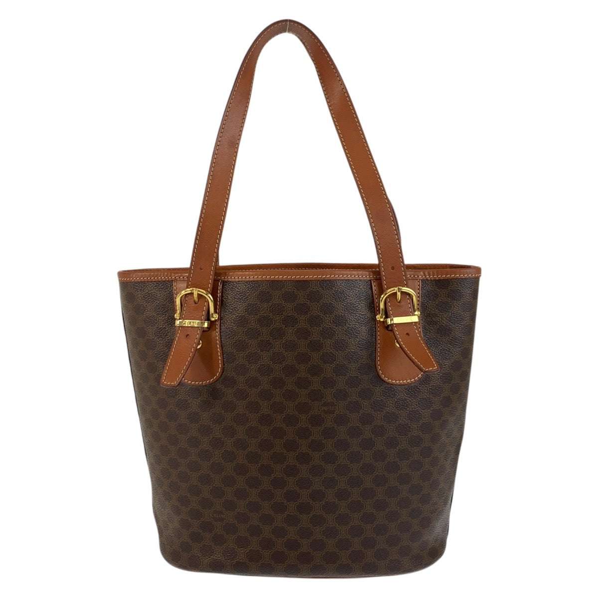 17339
CELINE セリーヌ ヴィンテージ マカダム ブラウン ゴールド金具 PVC / レザー MC96 トートバッグ ショルダーバッグ  レディース ABP40