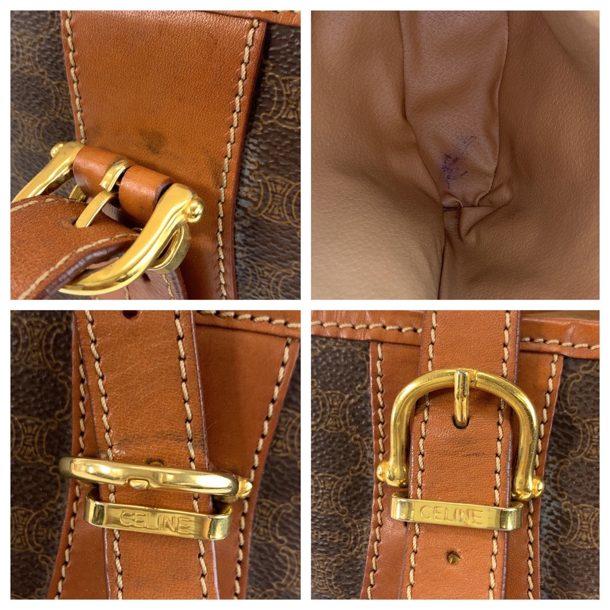 17339
CELINE セリーヌ ヴィンテージ マカダム ブラウン ゴールド金具 PVC / レザー MC96 トートバッグ ショルダーバッグ  レディース ABP40