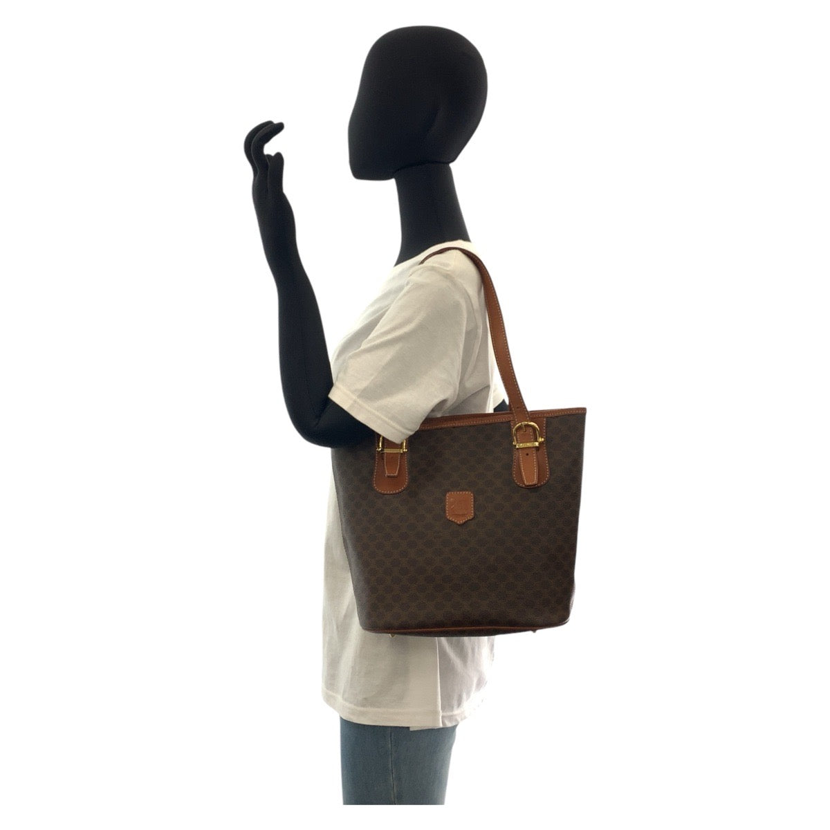 17339
CELINE セリーヌ ヴィンテージ マカダム ブラウン ゴールド金具 PVC / レザー MC96 トートバッグ ショルダーバッグ  レディース ABP40