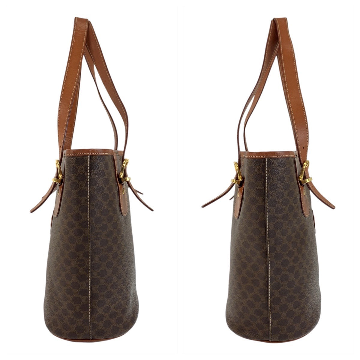 17339
CELINE セリーヌ ヴィンテージ マカダム ブラウン ゴールド金具 PVC / レザー MC96 トートバッグ ショルダーバッグ  レディース ABP40