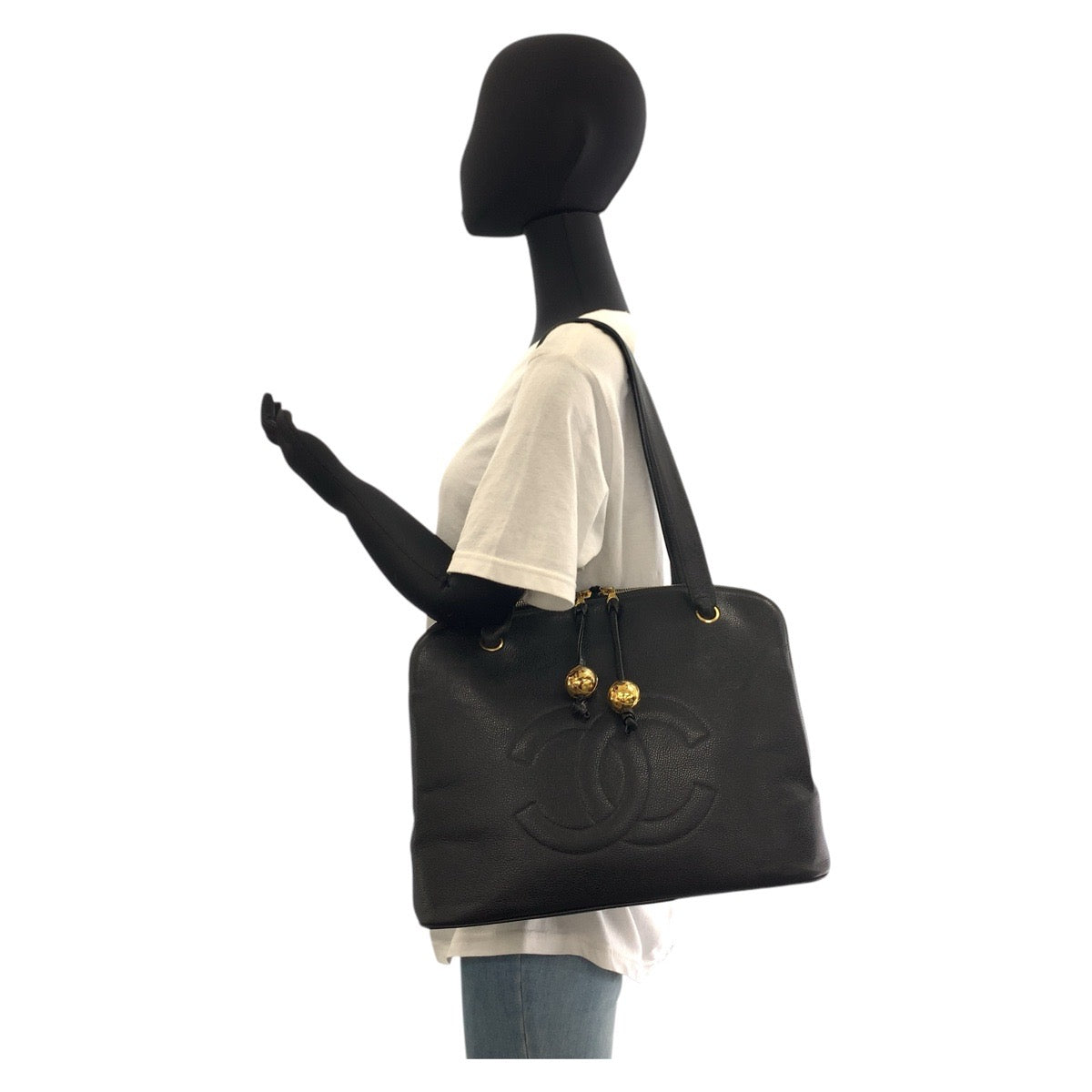 17345
CHANEL シャネル ココマーク ブラック 黒 ゴールド金具 キャビアスキン トートバッグ ショルダーバッグ レディース ABP138