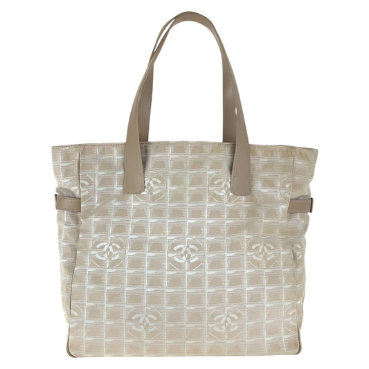 17347
CHANEL シャネル ヴィンテージ ニュートラベルライン ベージュ シルバー金具 キャンバス / レザー トートバッグ ショルダーバッグ  レディース AB32